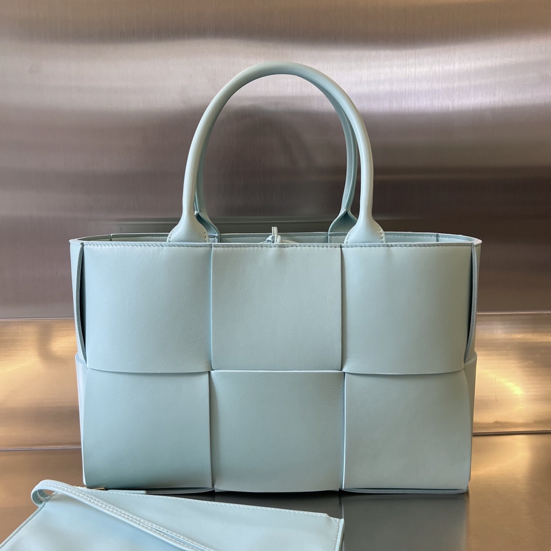 Small Arco Intreccio Leather Tote Bag Sky Blue